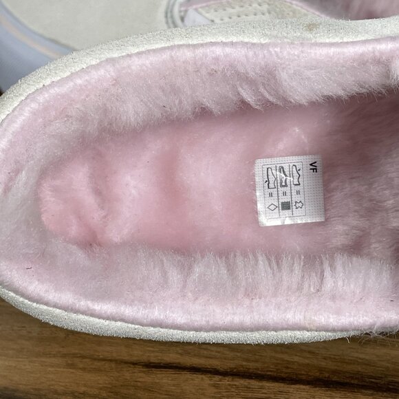 Vans Classic Slip On Platform Womens 8 Shoes Cream Suede Pink Faux Fur Sneaker - Picture 13 of 15